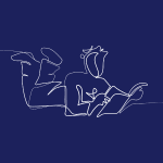 A line illustration of a person lying on the floor reading.