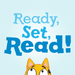 A graphic reads 'Ready, Set. Read!'. There are illustrations of children on either sides of the words, and an illustration of a cat underneath the words.