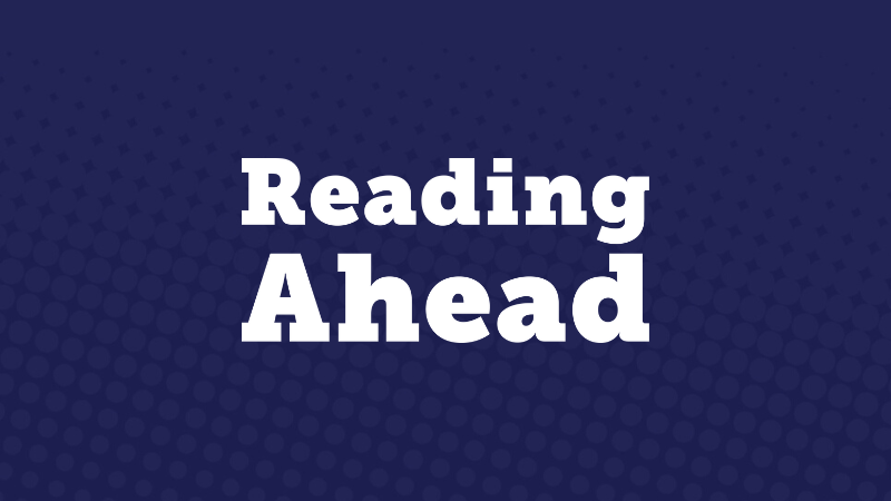 A textured navy graphic that reads 'Reading Ahead'.