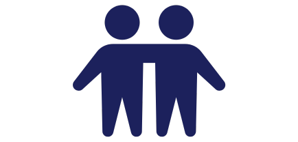 An icon depicting two people with their arms on each others shoulder.